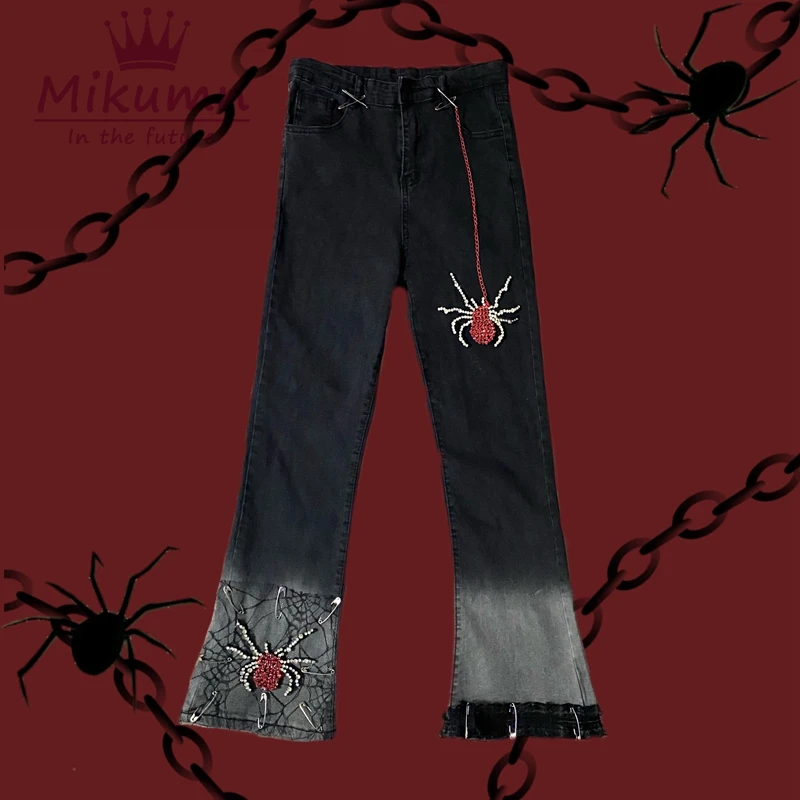 Mikumn Harajuku Gothic Rhinestone Spider Lace High Waist Slim Flare Pant Y2K Grunge Vintage Denim Trousers Punk Rock Streetwear
Mikumn Harajuku Gothic Rhinestone Spider Lace High Waist Slim Flare Pant Y2K Grunge Vintage Denim Trousers Punk Rock Streetwear