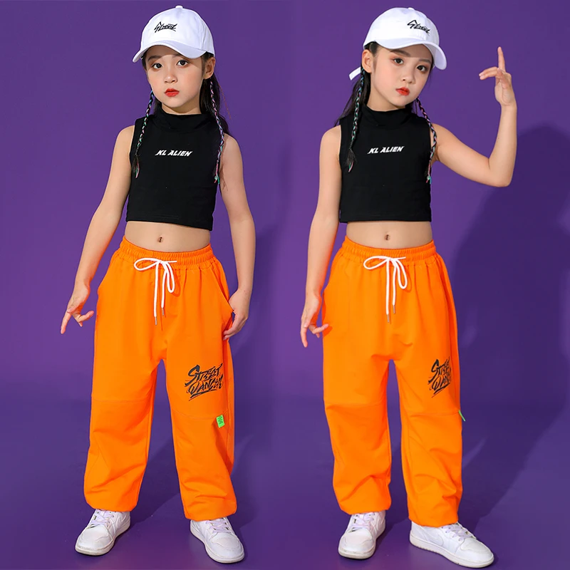 

Kids Jazz Dance Clothes For Girls Vest Loose Sweatpants Hip Hop Street Dance Practice Wear Summer Cropped Stage Outfit BL8298