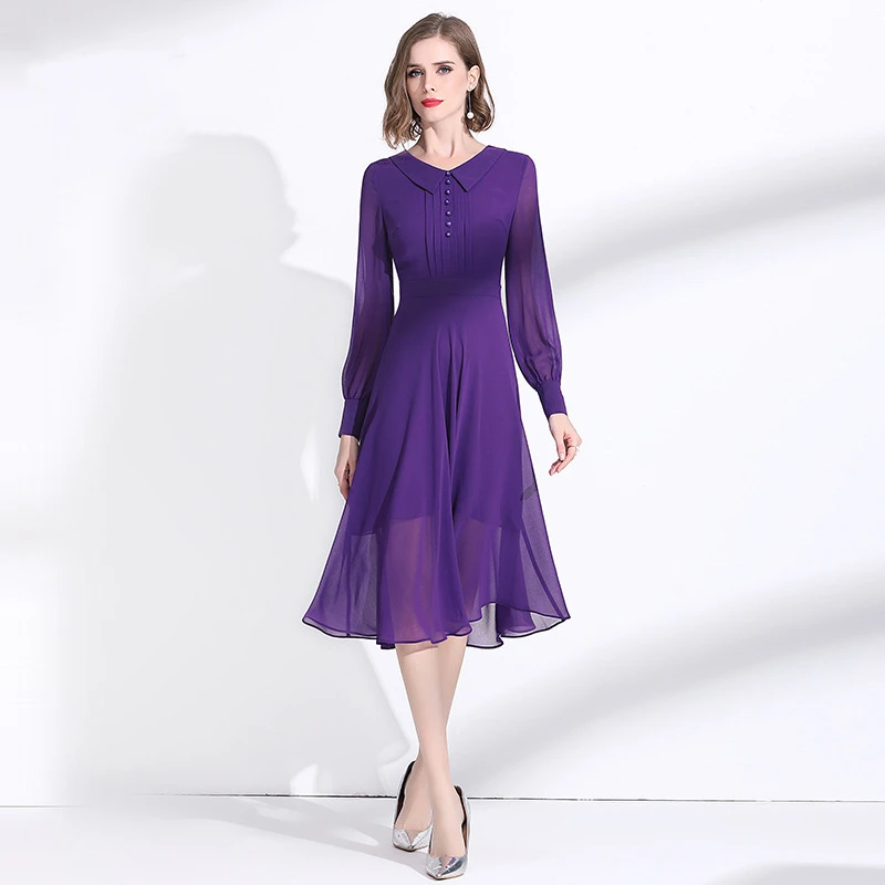 Purple Chiffon Dress Women 2022 Spring Summer New Turn Down Collar Long Sleeves Slim A-Line Classy Dress Over The Knees M-XXL
Purple Chiffon Dress Women 2022 Spring Summer New Turn Down Collar Long Sleeves Slim A-Line Classy Dress Over The Knees M-XXL