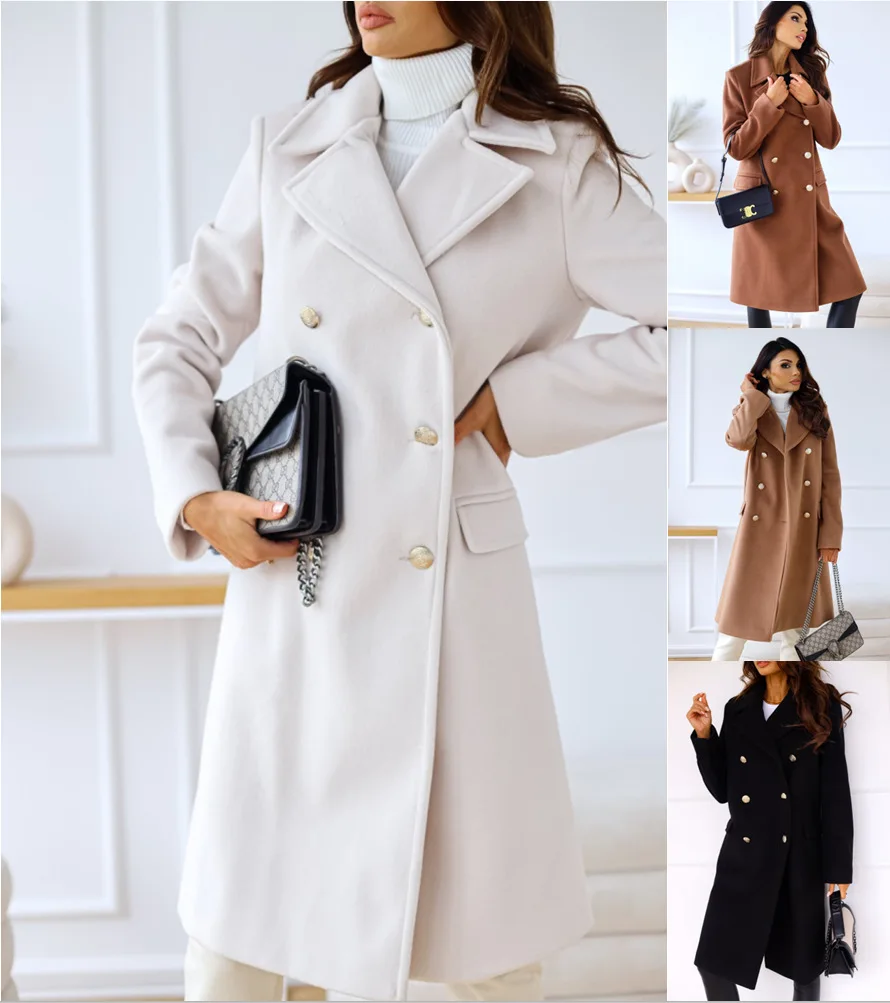 Autumn and Winter New Simple Long Sleeve Lapel Double Breasted Woolen Coat Fashion Versatile Comfortable Coat Women
Autumn and Winter New Simple Long Sleeve Lapel Double Breasted Woolen Coat Fashion Versatile Comfortable Coat Women
