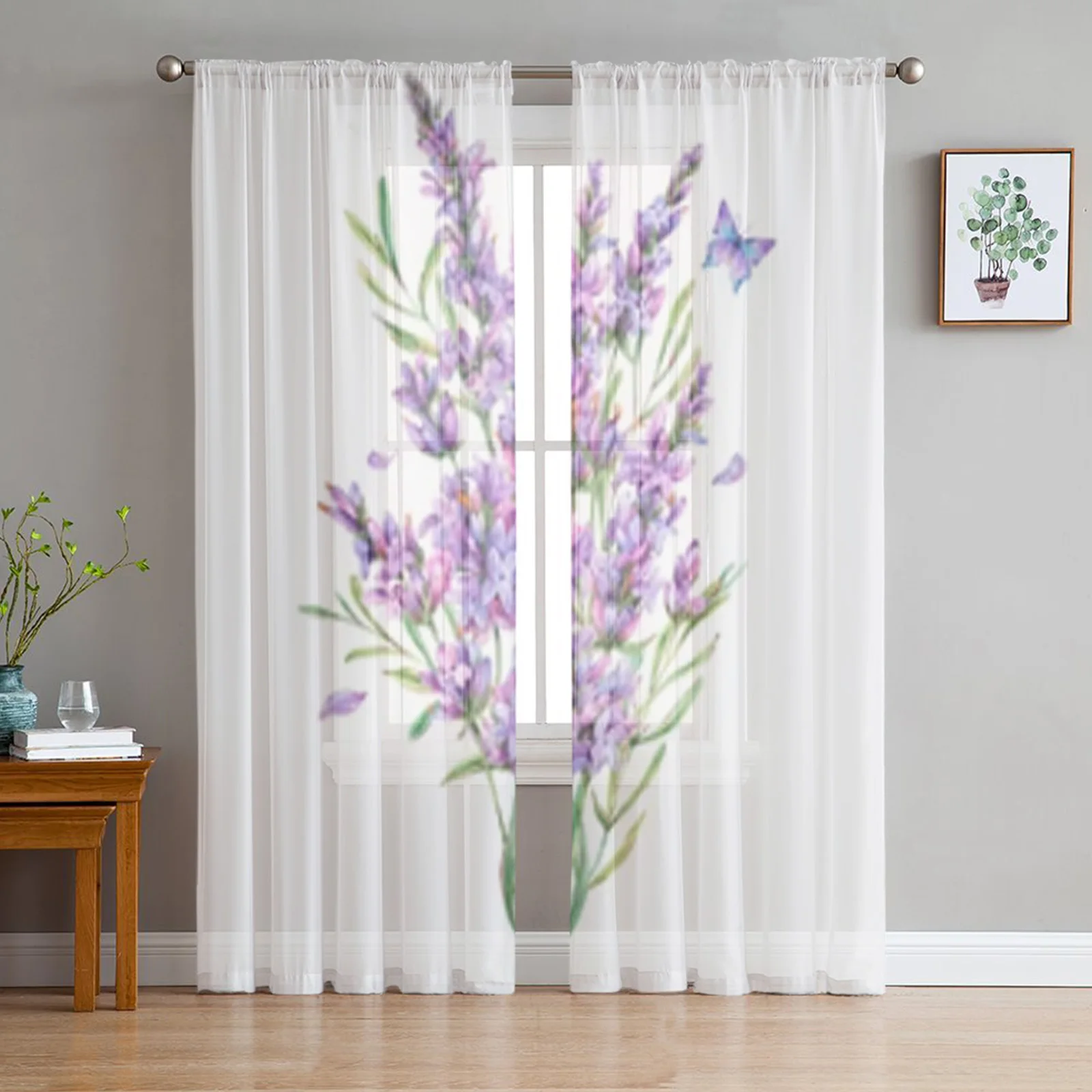 Акварельные тюлевые шторы с цветами лаванды, для гостиной, спальни, кухни, домашние декоративные прозрачные панели 
Акварельные тюлевые шторы с цветами лаванды, для гостиной, спальни, кухни, домашние декоративные прозрачные панели