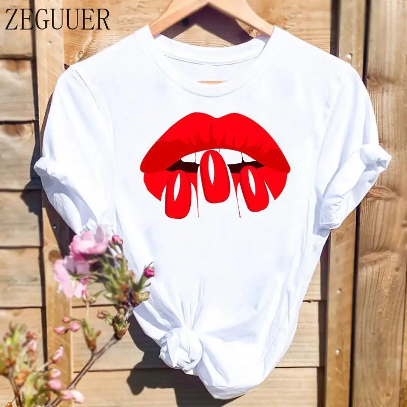 Women Lip Sexy Fingernail Nail Art Print T-shirts Fashion Graphic T Top Short Sleeve Spring Summer Shirt Female Tee T-Shirt
Women Lip Sexy Fingernail Nail Art Print T-shirts Fashion Graphic T Top Short Sleeve Spring Summer Shirt Female Tee T-Shirt