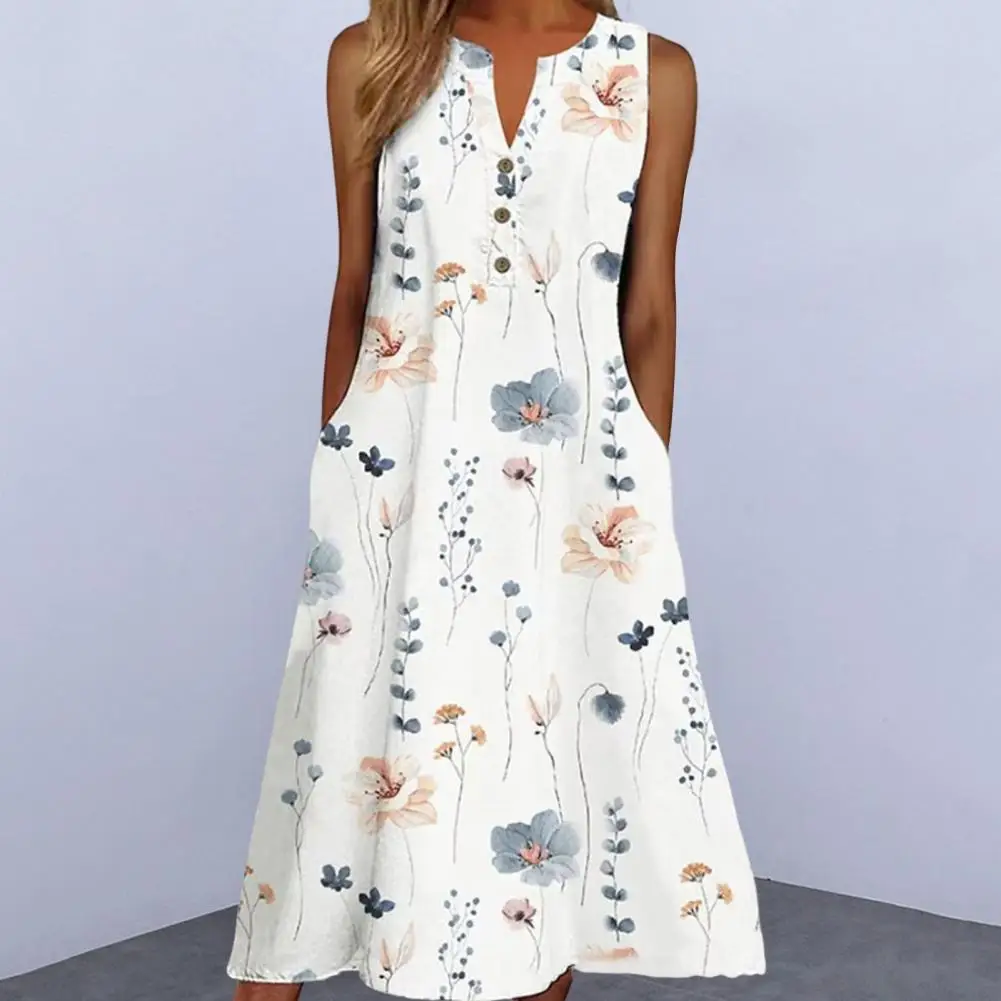 Charming Midi Dress Sleeveless Breathable Beach Dress Summer Printing A-Line Midi Dress
Charming Midi Dress Sleeveless Breathable Beach Dress Summer Printing A-Line Midi Dress