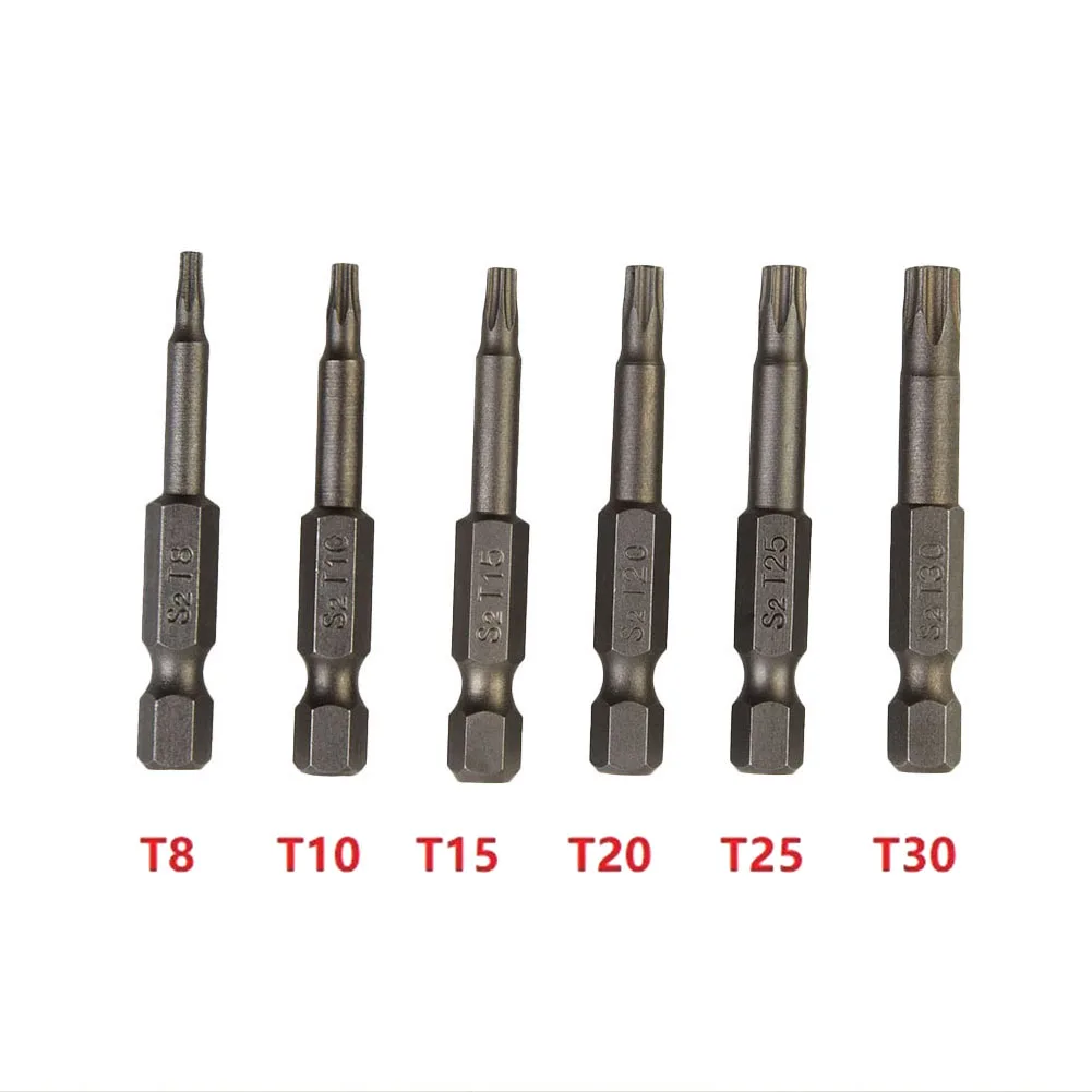 6pc 50mm Magnetic Torx Screwdriver Bits 1/4" Hex Shank T8 T10 T15 T20 T25 T30 Insert Bits Tool Alloy Hollow Torx Head Slotted
6pc 50mm Magnetic Torx Screwdriver Bits 1/4" Hex Shank T8 T10 T15 T20 T25 T30 Insert Bits Tool Alloy Hollow Torx Head Slotted