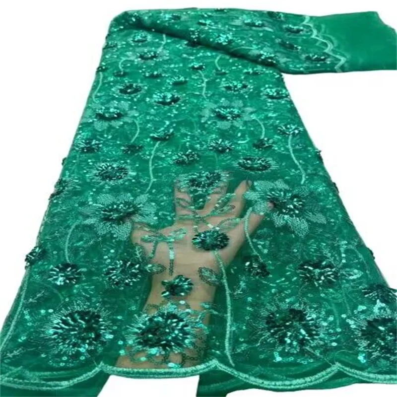 

Высококачественная африканская кружевная ткань, цвет зеленый, французская сетчатая ткань с блестками, швейная вышитая кружевная тюль, нигерийская Кружевная Ткань 5 ярдов
