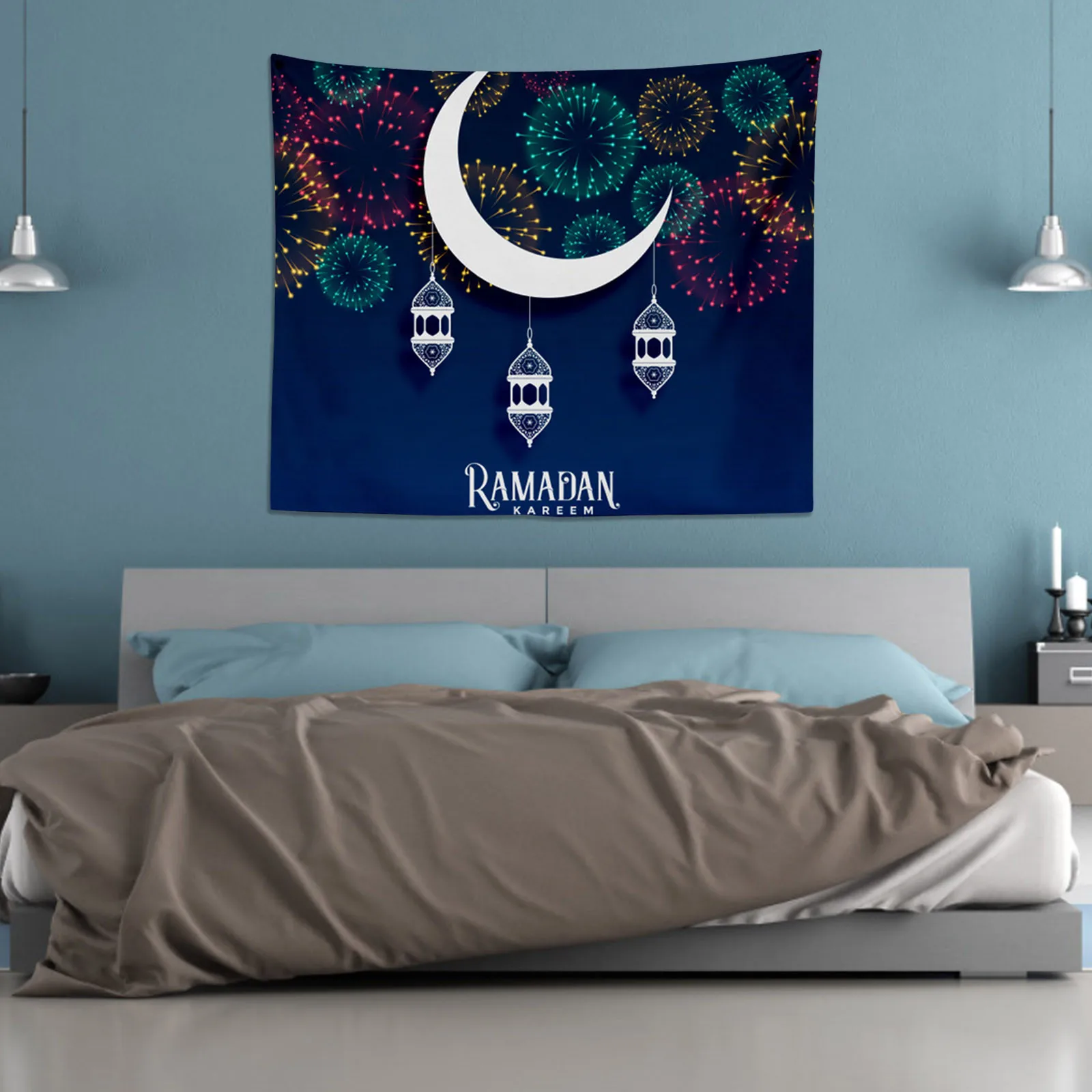 

Ramadan Festival Decoration Tapestry Moon Stars Background Wall Cloth Home Living Room Bedroom Room Decoration Wall Hanging L*5