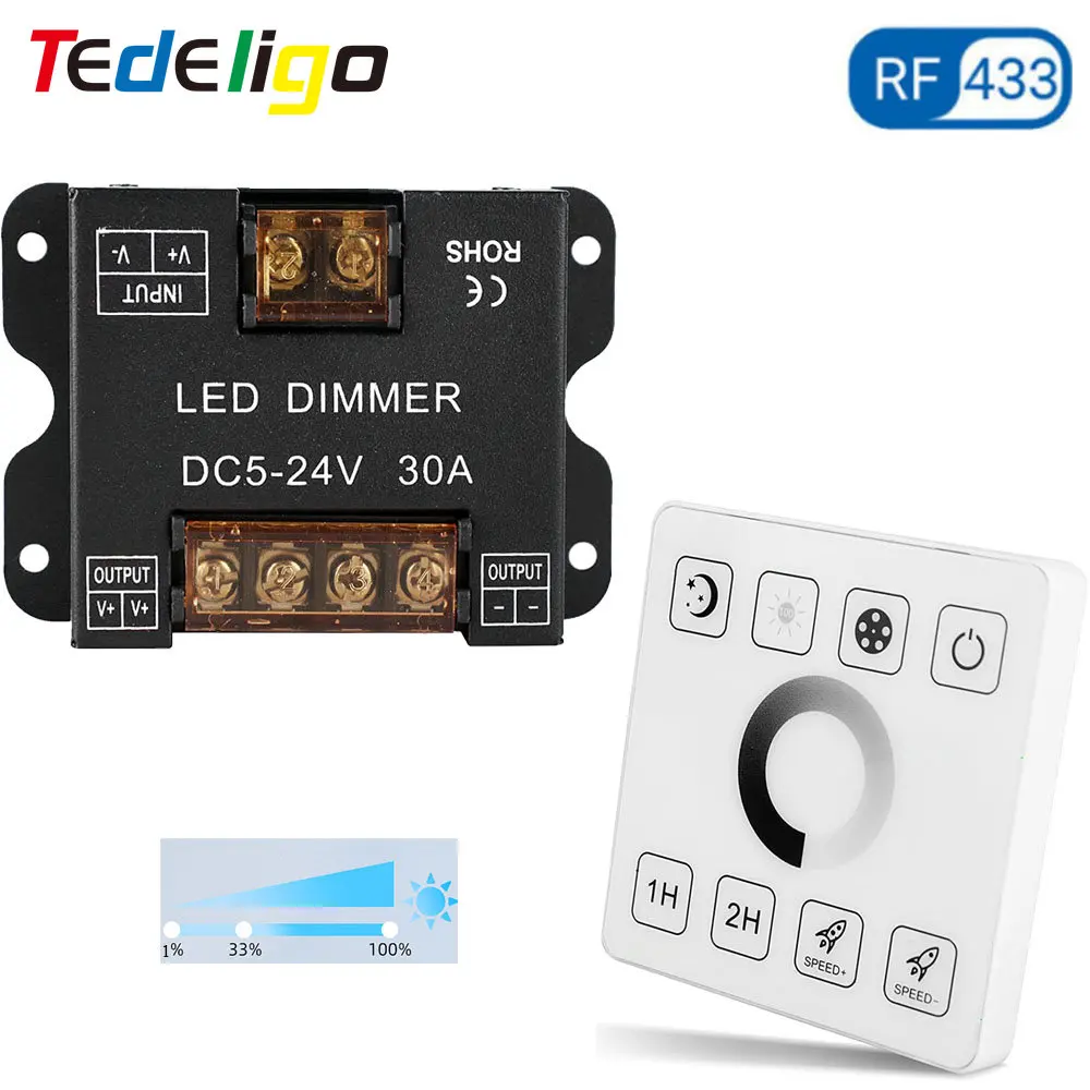 Tedeligo DC 5V 6V 12V 24V Dimmer Switch,Wireless Touch Button Wall Switch,RF 433MHz Remote Controller for LED Strips,COB Lights
Tedeligo DC 5V 6V 12V 24V Dimmer Switch,Wireless Touch Button Wall Switch,RF 433MHz Remote Controller for LED Strips,COB Lights