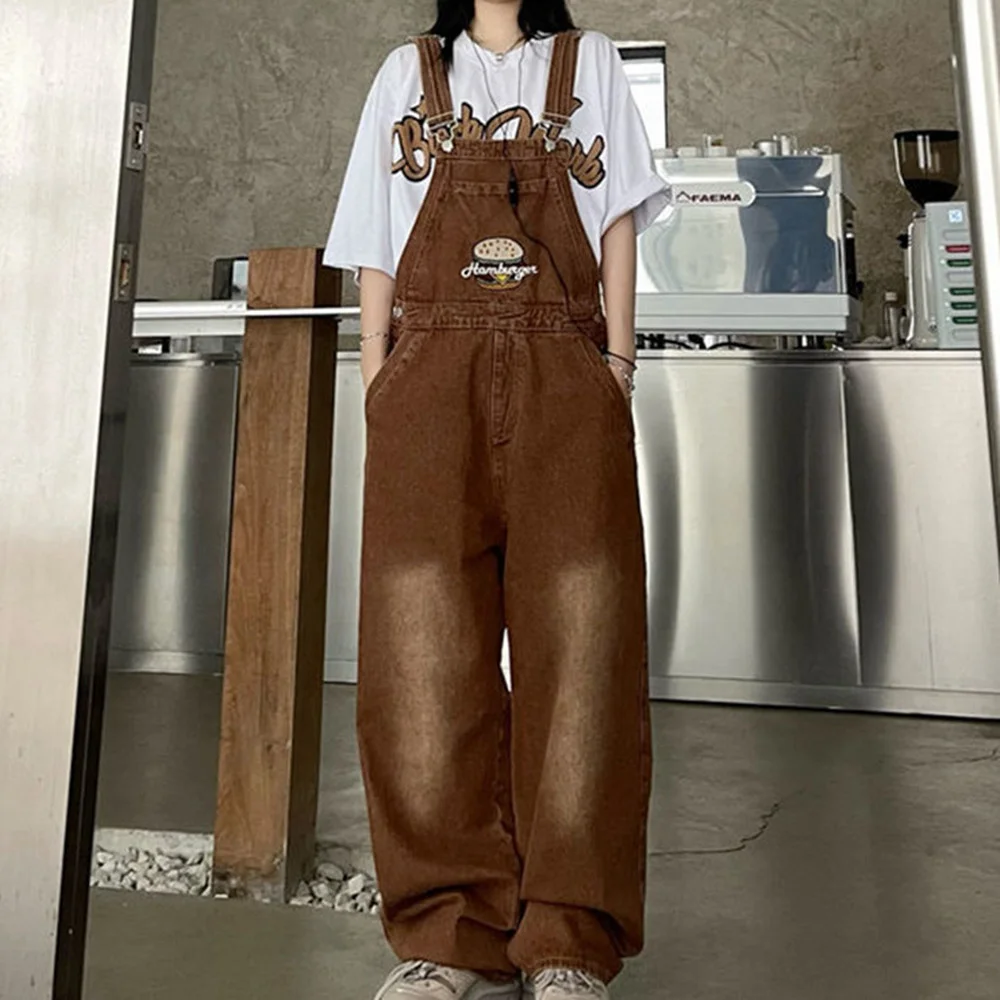 American Vintage Brown Hamburger Embroidery Overalls Women Loose Straight Pants Denim One Piece Pants Streewear Wide Leg Jeans
American Vintage Brown Hamburger Embroidery Overalls Women Loose Straight Pants Denim One Piece Pants Streewear Wide Leg Jeans