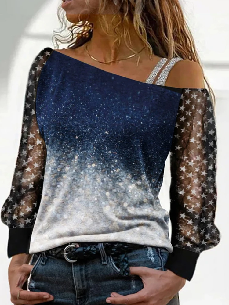 Women Elegant Skew Collar Splicing Shirts Fashion Star Print Office Lady Top Blusa Fashion Autumn Spring Long Sleeve Pullovers
Women Elegant Skew Collar Splicing Shirts Fashion Star Print Office Lady Top Blusa Fashion Autumn Spring Long Sleeve Pullovers