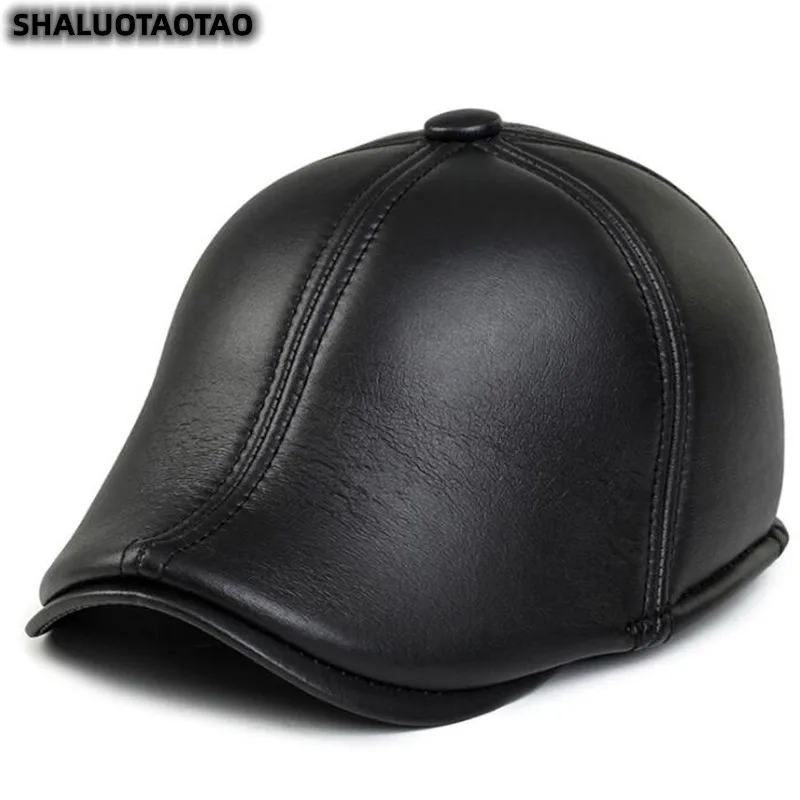 

Quality PU Leather Berets For Men's Leather Hat New Fashion Ear Protectors Thermal Winter Hat Elegant Leisure Brands Dad's Cap