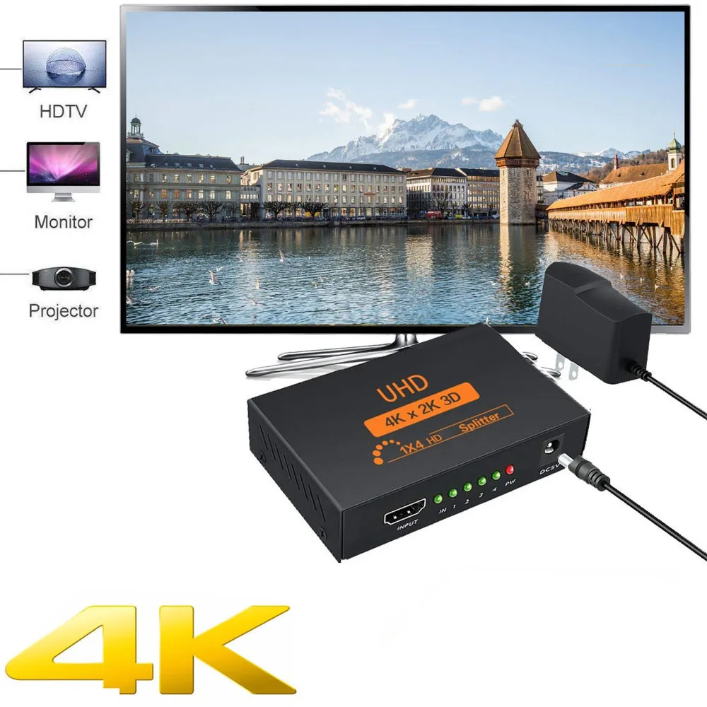 

4k HDMI-совместимый сплиттер 1x4 адаптер преобразователь 1 в 4 Выход HD 1,4 усилитель HDCP 1080P двойной дисплей для HDTV DVD PS3 Xbox