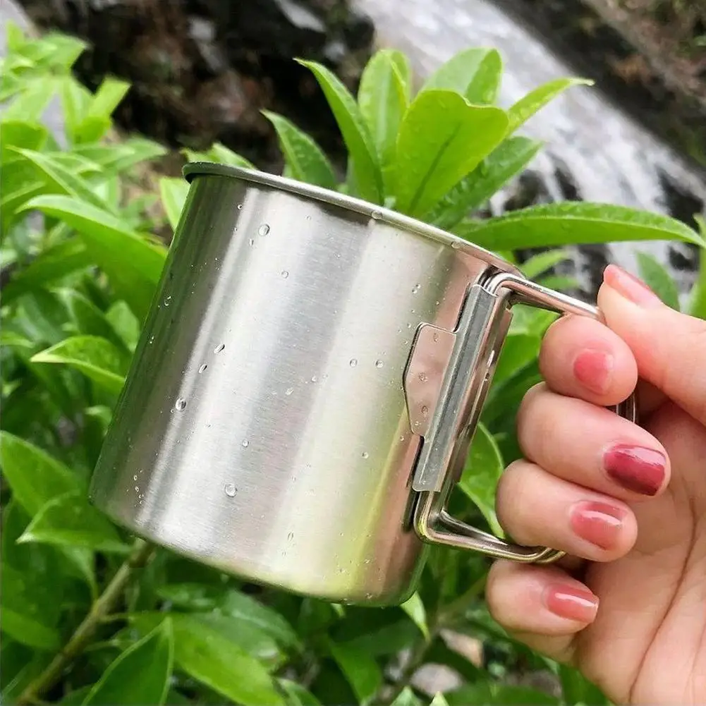 Стальная чашка для кемпинга 304, чашка для спорта на открытом воздухе со складной ручкой, аксессуары для кемпинга A5x5 
Стальная чашка для кемпинга 304, чашка для спорта на открытом воздухе со складной ручкой, аксессуары для кемпинга A5x5