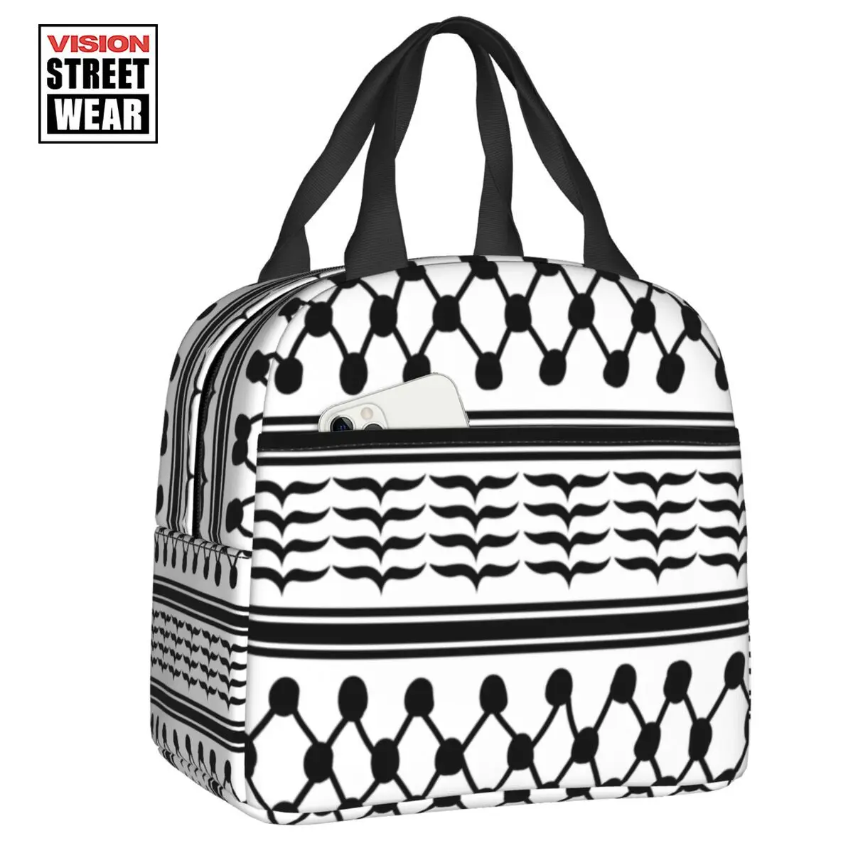 Palestinian Kufeya Insulated Lunch Tote Bag for Women Palestine Keffiyeh Embroidery Portable Thermal Cooler Bento Box School
Palestinian Kufeya Insulated Lunch Tote Bag for Women Palestine Keffiyeh Embroidery Portable Thermal Cooler Bento Box School