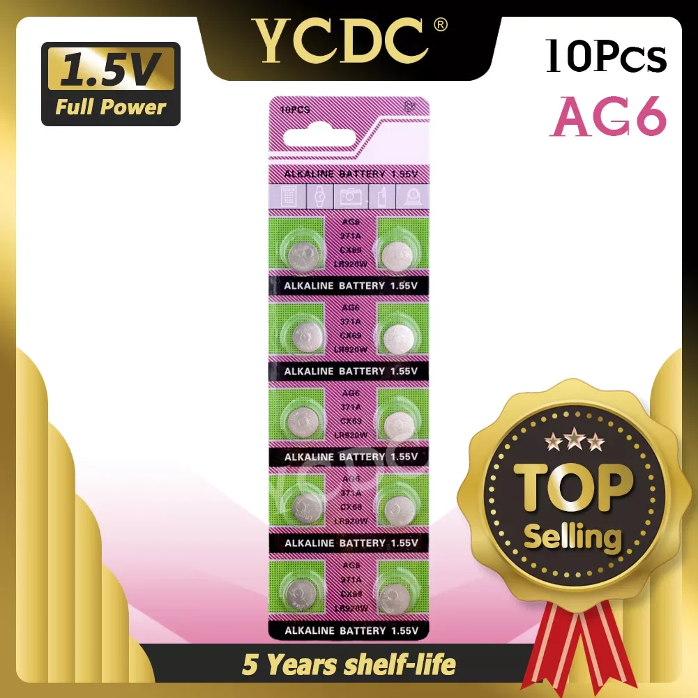 2023NEW Button Battery10pcs AG6 LR920 371 L921 SR927 171 Cell Coin Alkaline Battery 1.55V 371A CX69 LR920W For Watch Toys Remote
2023NEW Button Battery10pcs AG6 LR920 371 L921 SR927 171 Cell Coin Alkaline Battery 1.55V 371A CX69 LR920W For Watch Toys Remote