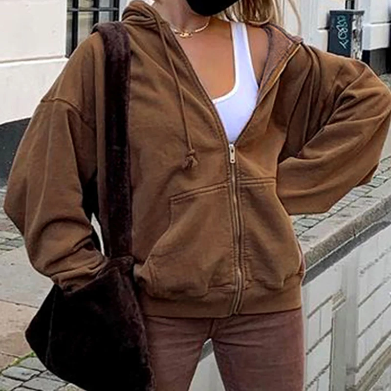 Puimentiua Brown Zip Up Hooded Sweatshirts Winter Jacket Top Oversized Hoodie Vintage Pocket Women Clothes Long Sleeve Pullover
Puimentiua Brown Zip Up Hooded Sweatshirts Winter Jacket Top Oversized Hoodie Vintage Pocket Women Clothes Long Sleeve Pullover