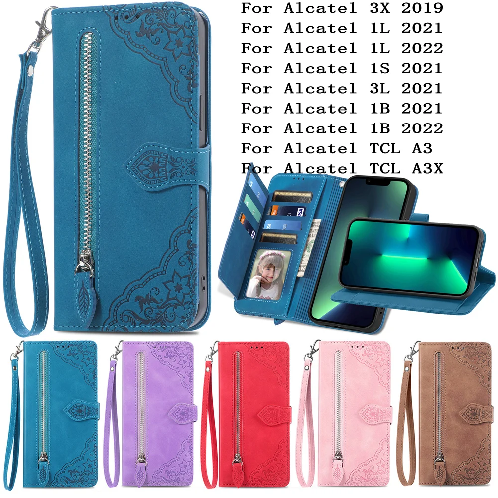 

Sunjolly Mobile Phone Cases Covers for Alcatel 3X 2019 1L 1S 3L 1B 2021 1L 1B 2022 A3 A3X Case Cover coque Flip Wallet