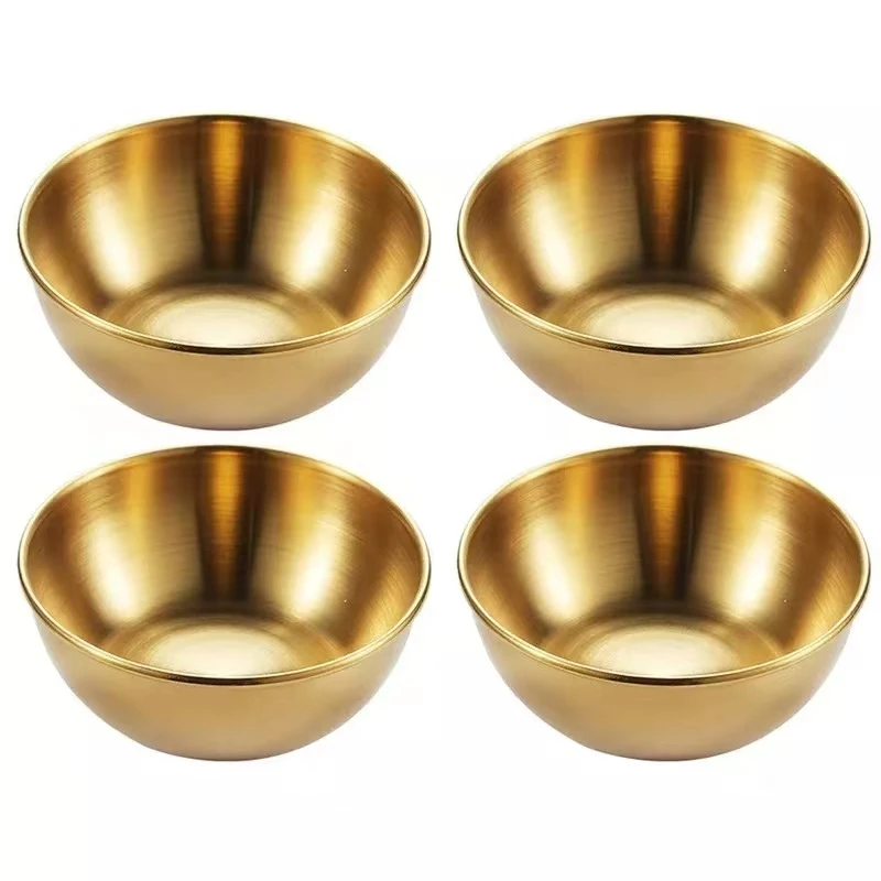 

*4pcs 2pcs Stainless Steel Golden Sauce Dishes Appetizer Seasoning Serving Dishes Sets Tray Spice Plates Kitchen Tableware