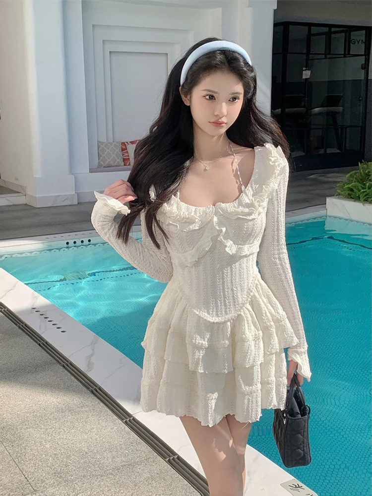 Chic Mini Dress Long Sleeve Off White One-Pieces Korean Fashion Summer Ruffle Princess Dresses For Women 2023 Party Square Neck
Chic Mini Dress Long Sleeve Off White One-Pieces Korean Fashion Summer Ruffle Princess Dresses For Women 2023 Party Square Neck