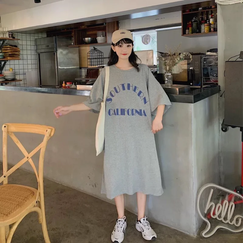 Summer New Plus Size Print Letter T Shirt Dress O-neck Short Sleeve Solid All-match Loose Dresses Fashion Casual Women Clothing 
Summer New Plus Size Print Letter T Shirt Dress O-neck Short Sleeve Solid All-match Loose Dresses Fashion Casual Women Clothing