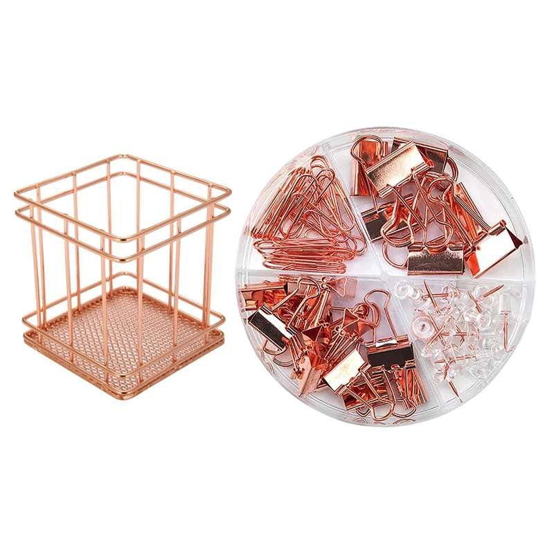 Rose Gold Wire Net Pencil / Pen Cup Square Mesh Pen / Pencil Cup With Fashion Binder Clips Paper Clips Push Pins Sets
Rose Gold Wire Net Pencil / Pen Cup Square Mesh Pen / Pencil Cup With Fashion Binder Clips Paper Clips Push Pins Sets