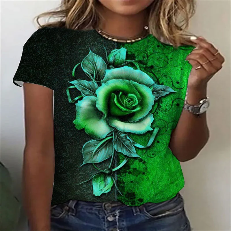 Round Neck Bottoming Top Rose Flower 3D Printed Women's 2022 Fashion Short Sleeve T Shirt Casual Pullover Summer Loose
Round Neck Bottoming Top Rose Flower 3D Printed Women's 2022 Fashion Short Sleeve T Shirt Casual Pullover Summer Loose