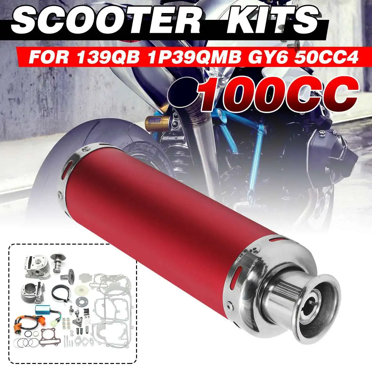 

100cc 50mm Big Bore Scooter Kits Cylinder Piston Ring Power Pack Exhaust Pipe For 139QMB 1P39QMB For 4 Stroke Scooter GY6 50cc