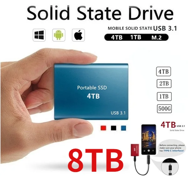 Высокоскоростной портативный мини-SSD 8 ТБ/4 ТБ, высокопроизводительный USB 3.1 Type-C на USB интерфейс, высокоскоростной мобильный жесткий диск 2 ТБ, ...
Высокоскоростной портативный мини-SSD 8 ТБ/4 ТБ, высокопроизводительный USB 3.1 Type-C на USB интерфейс, высокоскоростной мобильный жесткий диск 2 ТБ, ...