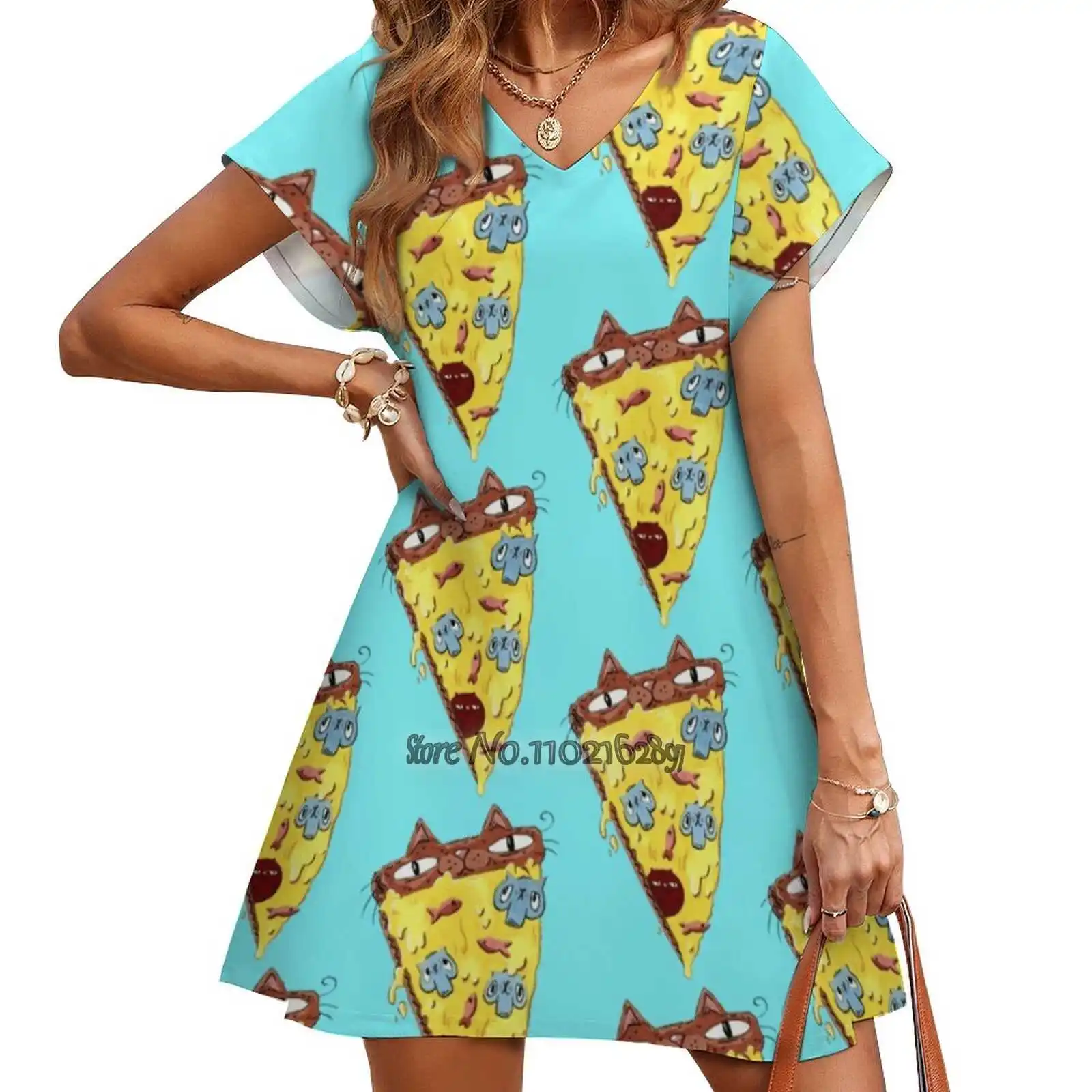 Pizza Kitty Loose V-Neck Skirt Sexy Short Sleeve Skirt Loose A-Line Dress Light And Breathable Dress Pizza Kitty Cat Gross
Pizza Kitty Loose V-Neck Skirt Sexy Short Sleeve Skirt Loose A-Line Dress Light And Breathable Dress Pizza Kitty Cat Gross