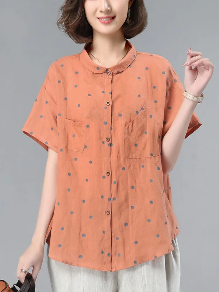 Women Cotton Casual Shirts New Arrival 2022 Summer Vintage Style Polka Dot Loose Female Short Sleeve Tops Shirt D121
Women Cotton Casual Shirts New Arrival 2022 Summer Vintage Style Polka Dot Loose Female Short Sleeve Tops Shirt D121