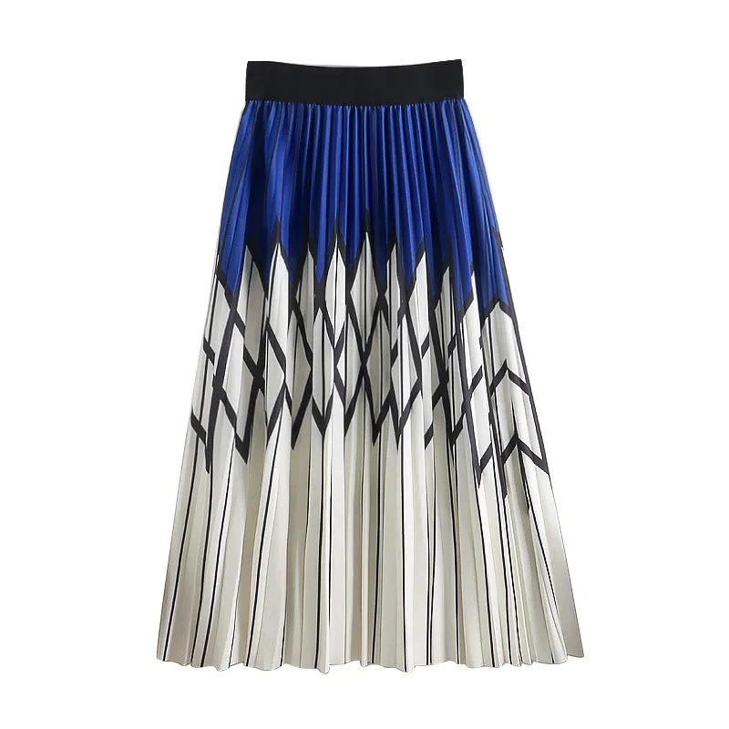 

2023 New Autumn Vertical Striped Polka Dotted Long Pleated Skirt Spring Drape Patchwork Diamond Plaid A-line Long Swing Skirts