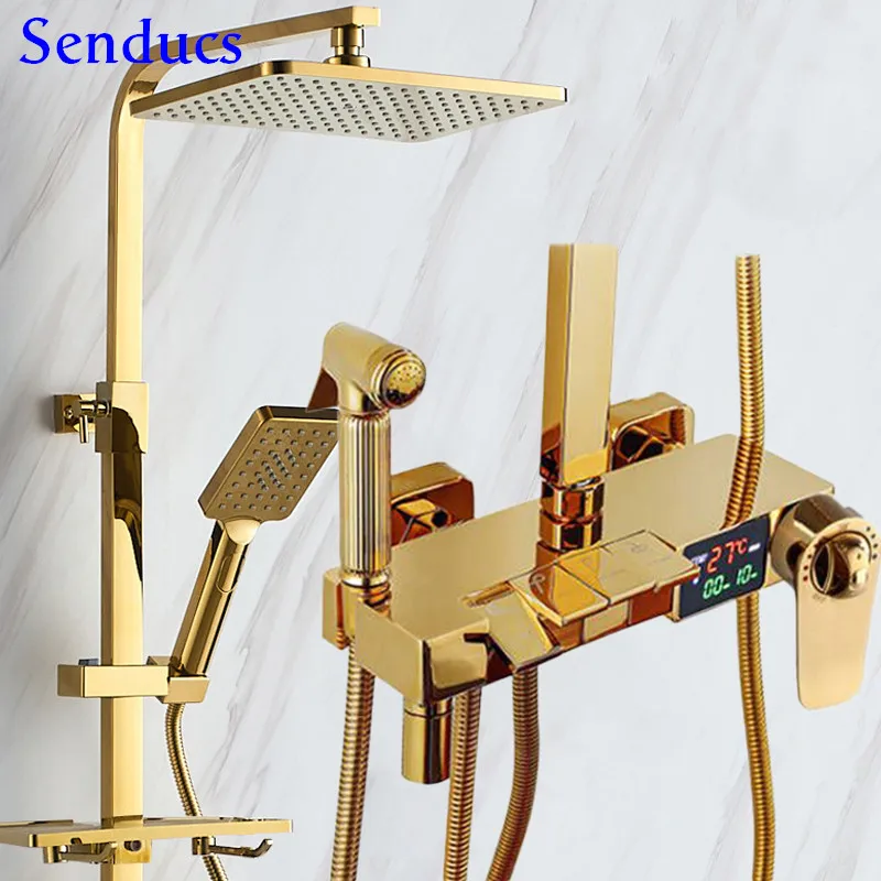 Newly Piano Digital Shower Set Brass Golden Bathroom Mixer Tap Faucets 12 Inch Rain Shower Head Hot Cold Digital Shower System
Newly Piano Digital Shower Set Brass Golden Bathroom Mixer Tap Faucets 12 Inch Rain Shower Head Hot Cold Digital Shower System