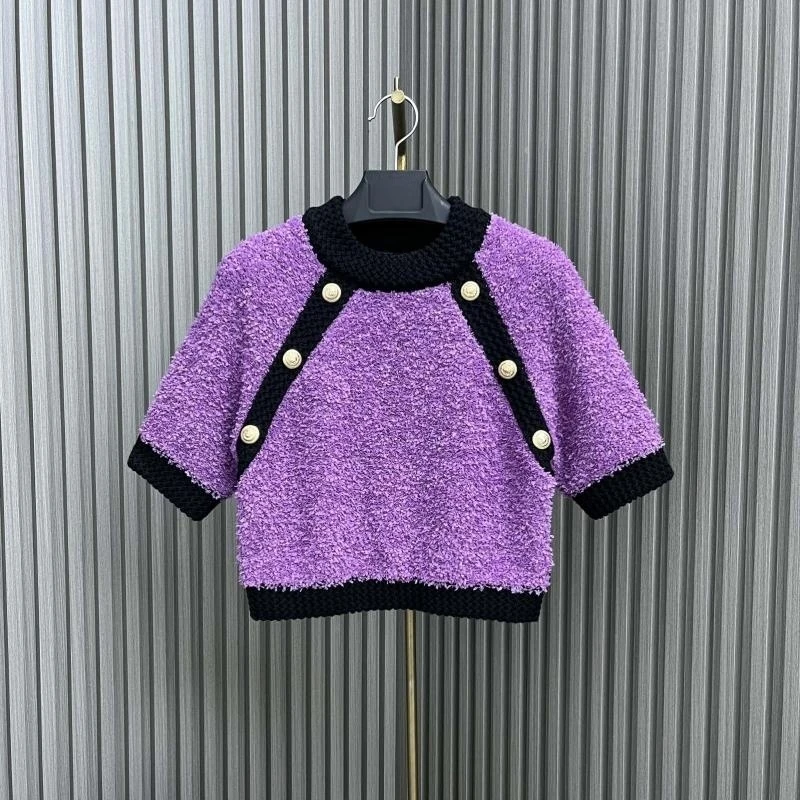 New Women's Sweaters For Early Fall Top Quality Designer Clothes Luxury Color Contrast O-Neck Short Sleeve Top Short Knitwear L
New Women's Sweaters For Early Fall Top Quality Designer Clothes Luxury Color Contrast O-Neck Short Sleeve Top Short Knitwear L