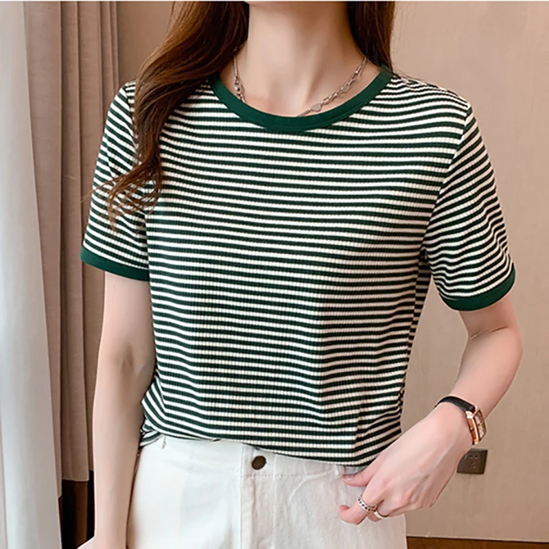 Striped Short Sleeve T Shirt Women 2022 Summer Top Korean Fashion Tshirts Female Casual O Neck Tee Shirt Femme Ladies Clohtes
Striped Short Sleeve T Shirt Women 2022 Summer Top Korean Fashion Tshirts Female Casual O Neck Tee Shirt Femme Ladies Clohtes
