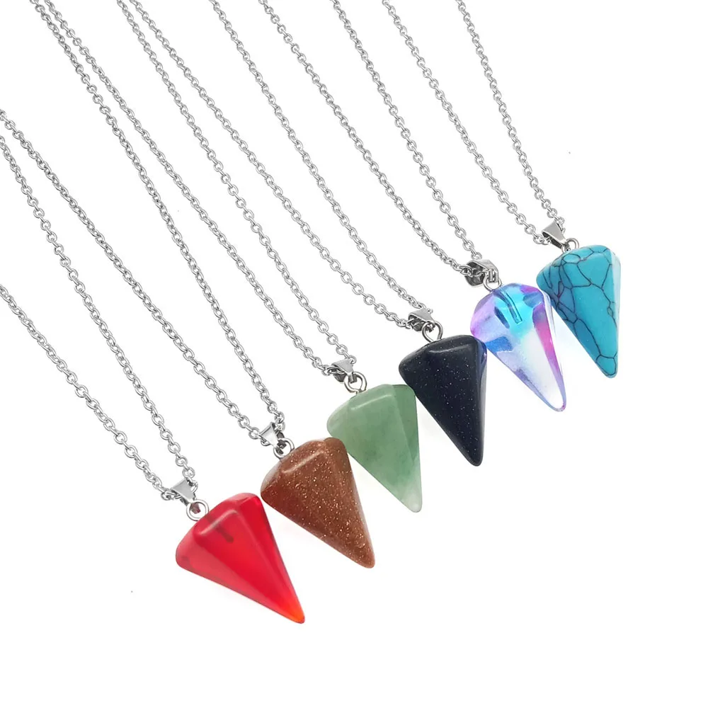 Natural Stone Crystal Chakra Pendulum Pendant Necklace Ladies Teen Girls Conical Stainless Steel Necklace For Friends Lovers
Natural Stone Crystal Chakra Pendulum Pendant Necklace Ladies Teen Girls Conical Stainless Steel Necklace For Friends Lovers