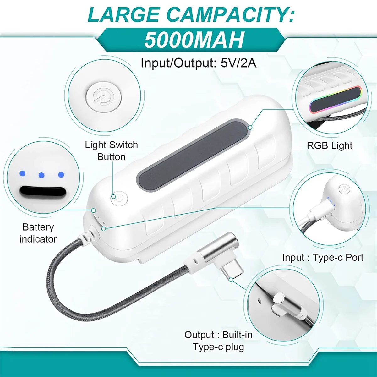 Battery Pack for Oculus Quest 2, 5000MAh Rechargeable Extended Power Bank with RGB Light for Oculus/Meta Quest 2 Headset
Battery Pack for Oculus Quest 2, 5000MAh Rechargeable Extended Power Bank with RGB Light for Oculus/Meta Quest 2 Headset