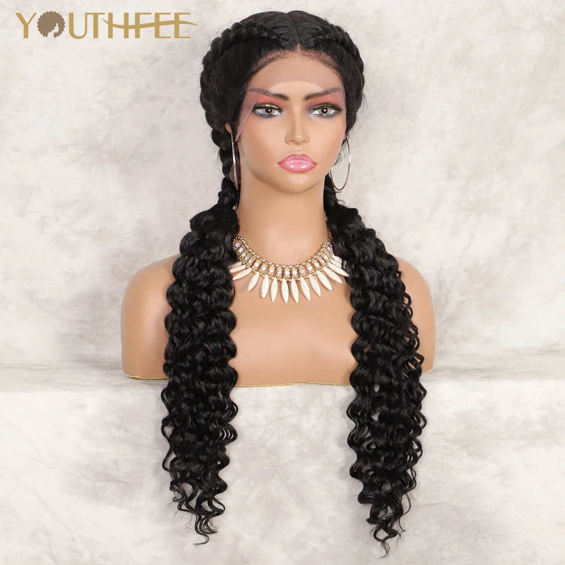 Youthfee Long Braided Wigs Synthetic Lace Front Wig With Baby Hair Dutch Briad Wigs With Curl Box Braid Wig For Black Women
Youthfee Long Braided Wigs Synthetic Lace Front Wig With Baby Hair Dutch Briad Wigs With Curl Box Braid Wig For Black Women