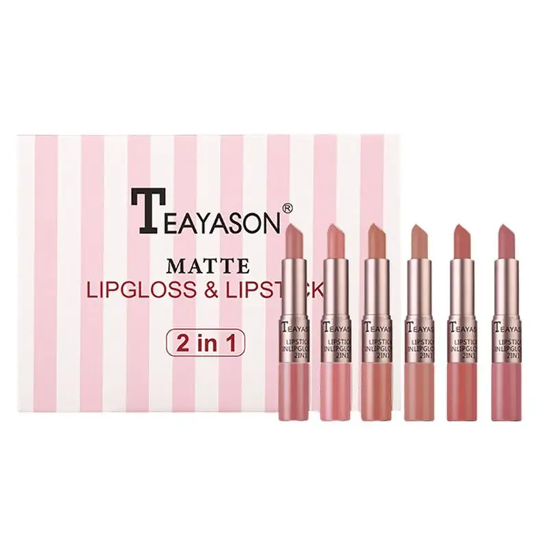 

Moisturizing Lip Gloss Non-Stick Cup Matte Lip Gloss 2 In 1 Bean Paste 6 Sets Of Lipstick Lasting Color Female Lip Glaze Set