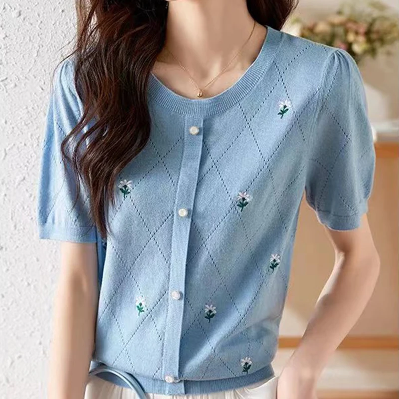 2023 Summer Fashion Short Sleeve T Shirt For Women Clothing Hollow Out O Neck Tees Woman Tshirts Embroidery Female Knitted Tops
2023 Summer Fashion Short Sleeve T Shirt For Women Clothing Hollow Out O Neck Tees Woman Tshirts Embroidery Female Knitted Tops
