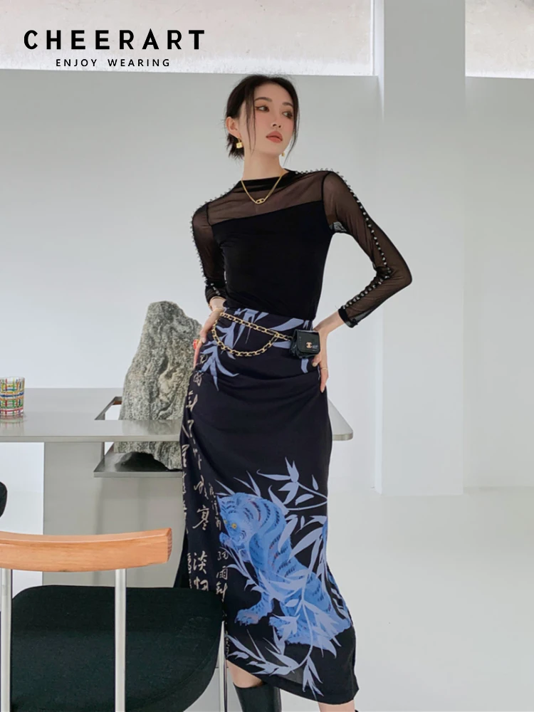 CHEERART Calligraphy Bamboo Designer High Waist Skirt For Women 2022 Summer Black Long A Line Fashion Midi Skirt Side Slit
CHEERART Calligraphy Bamboo Designer High Waist Skirt For Women 2022 Summer Black Long A Line Fashion Midi Skirt Side Slit