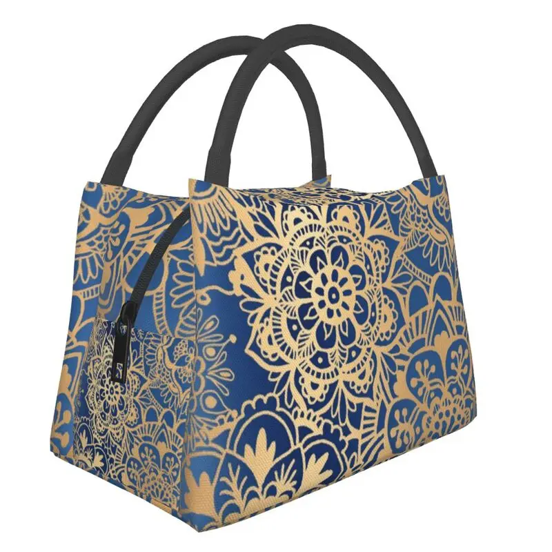 Custom Blue Gold Mandala Lunch Bags Women Thermal Cooler Insulated Lunch Boxes for Office Travel
Custom Blue Gold Mandala Lunch Bags Women Thermal Cooler Insulated Lunch Boxes for Office Travel