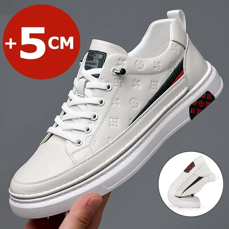 

2023 Spring Men's Elevator Shoes Men Loafers White Soft Leather Moccasins Height Increased 5cm Taller Shoes Man Sneakers