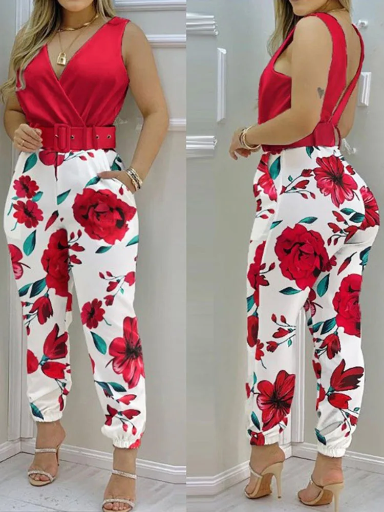 Women Fashion Elegant Sleeveless Partywear Jumpsuits printing Office Lady WorkWear Casual V Neck Belt Jumpsuit
Women Fashion Elegant Sleeveless Partywear Jumpsuits printing Office Lady WorkWear Casual V Neck Belt Jumpsuit