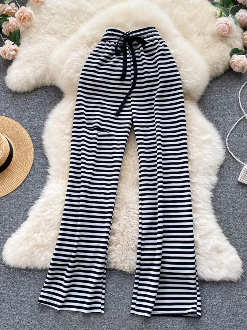 White and Black Striped Long Pants Women 2022 New Retro Style Lace-up Elastic Waist Hole Wide Leg Casual Full Length Trousers
White and Black Striped Long Pants Women 2022 New Retro Style Lace-up Elastic Waist Hole Wide Leg Casual Full Length Trousers