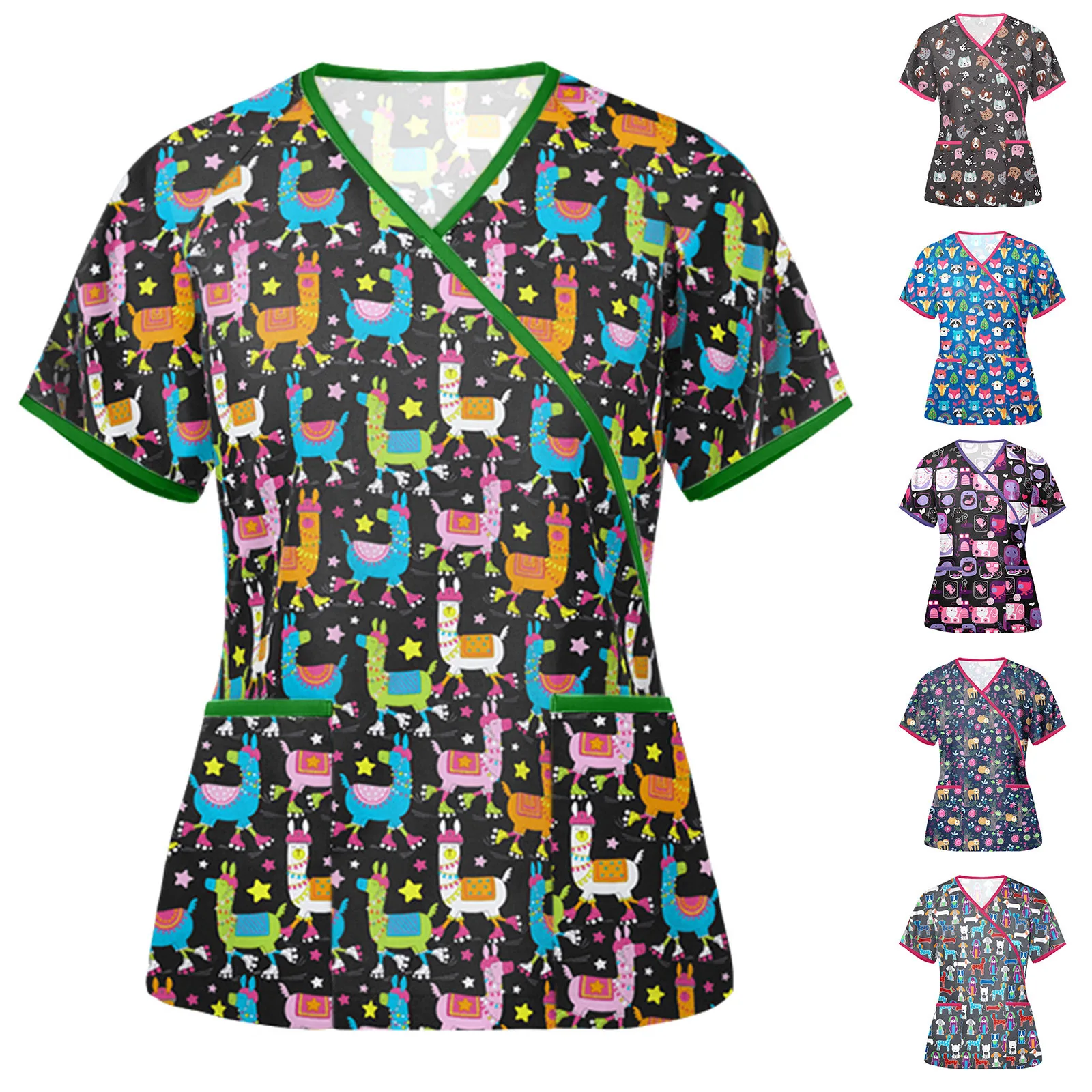 

Женская мультяшная форма для кормления, медицинские топы, Рабочая форма, футболки с принтом слона, летняя блузка для медсестры, скрабы для женщин