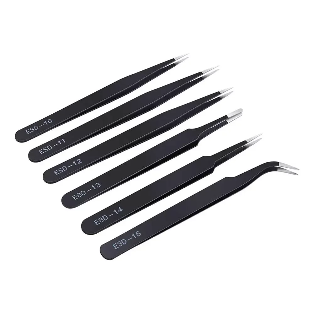 6PCS Precision Tweezers Set Upgraded Anti-Static Stainless Steel Curved of Tweezers for Electronics Laboratory Work Jewelry
6PCS Precision Tweezers Set Upgraded Anti-Static Stainless Steel Curved of Tweezers for Electronics Laboratory Work Jewelry
