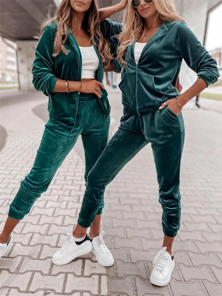 2022 AutumnTwo Piece Sets Womens Velvet Long Sleeve Hooded Zip Up Top & Pants Set Outifits Fashion Tracksuits Casual Elegant
2022 AutumnTwo Piece Sets Womens Velvet Long Sleeve Hooded Zip Up Top & Pants Set Outifits Fashion Tracksuits Casual Elegant