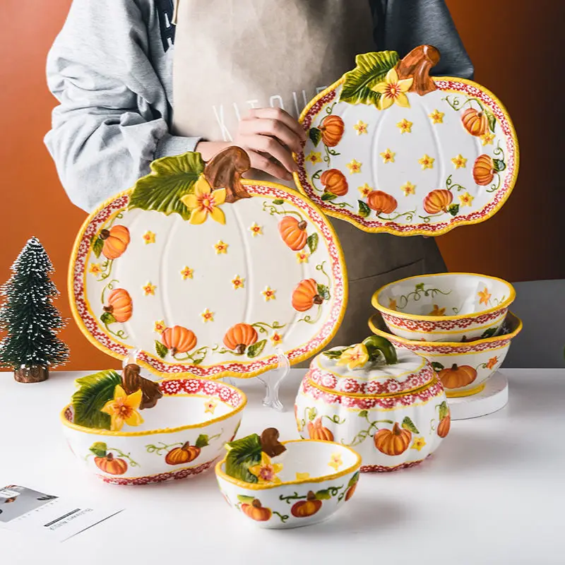 Creative Japanese Tableware Ceramic Bowl Set Pumpkin Bowl Plate Household Noodle Bowl Water-proof Stew Soup Bowl with Lid
Creative Japanese Tableware Ceramic Bowl Set Pumpkin Bowl Plate Household Noodle Bowl Water-proof Stew Soup Bowl with Lid