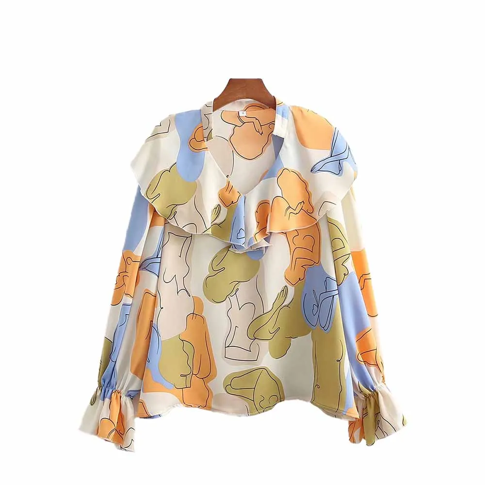 URMASZA2022 women's spring and summer new fashion graffiti print lotus leaf collar lantern sleeves Blouses
URMASZA2022 women's spring and summer new fashion graffiti print lotus leaf collar lantern sleeves Blouses