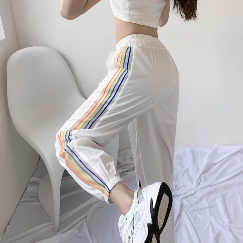 Pantalon Colorful Striped Print Harem Pants for Women Summer Ice Silk Trousers Korean Fashion Ladies Casual Baggy Sweatpants
Pantalon Colorful Striped Print Harem Pants for Women Summer Ice Silk Trousers Korean Fashion Ladies Casual Baggy Sweatpants