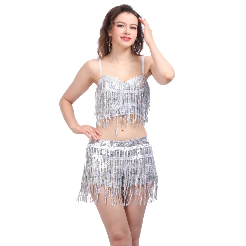 European and American style belly dance costumes sequins tassel shorts two-piece set hip lifting shorts stage costumes summer
European and American style belly dance costumes sequins tassel shorts two-piece set hip lifting shorts stage costumes summer